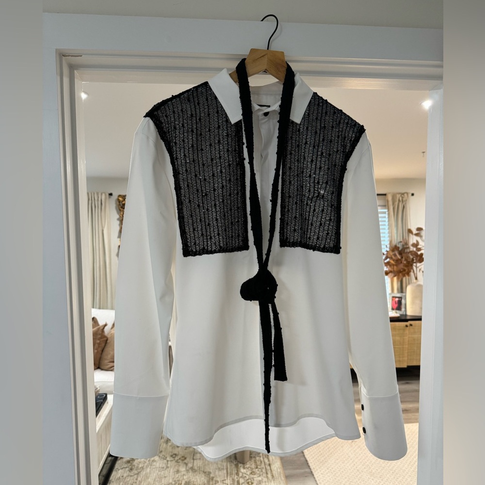 Black and white button down shirt with sequin detail